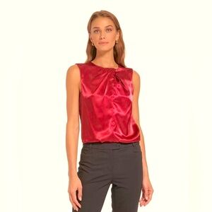 NWT Calvin Klein Red Pleated Blouse. Size Large Crew neck